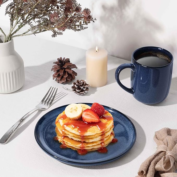 Herogo 24 Pieces Stoneware Dinnerware Sets Service for 8, Dinner Plates and Bowls Sets, Double Reactive Glaze Dishes Set for Kitchen, Scratch Resistant, Microwave & Dishwasher Safe, Starry Blue
