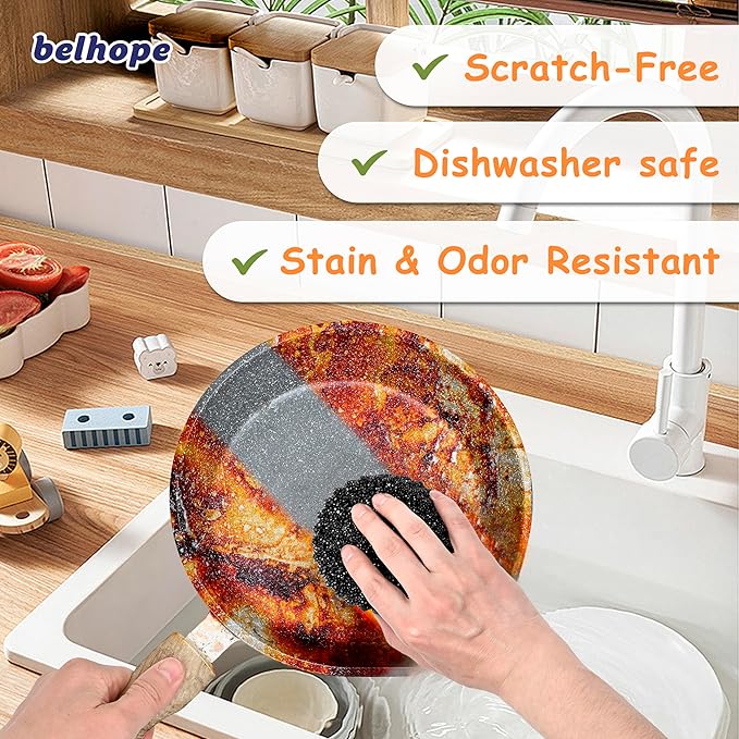 belhope Black Scrub Sponges - Scratch-Free Multipurpose Dish Sponge for Kitchen, Bathroom - Temperature Controlled Sponges for Scrubbing - Stain & Odor Resistant (6 Pack Round)