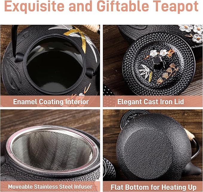 Cast Iron Teapot,SECHUDO Tea Kettle,Japanese Cast Iron Teapot with Stainless Steel Infuser for Stovetop Safe (27.1OZ/800ML)