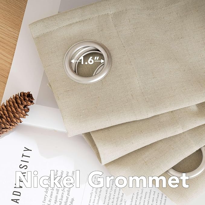 H.VERSAILTEX Living Room Linen Semi Sheer Nickel Grommet Curtains - Energy Saving, Light Filtering Window Treatments - 2 Panels, 52 x 63 Inch
