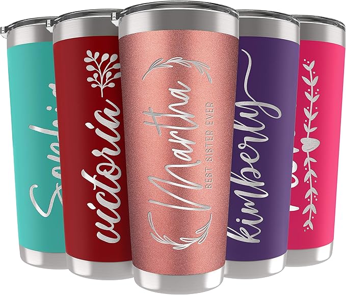 Updated, Personalized Tumblers, Stainless Steel 30 oz Tumbler w/Lid |13 Designs| Personalized Cups Double Walled Insulated Coffee Cup for Travel, Fitness | Hot & Cold Drink Use - Rose Gold