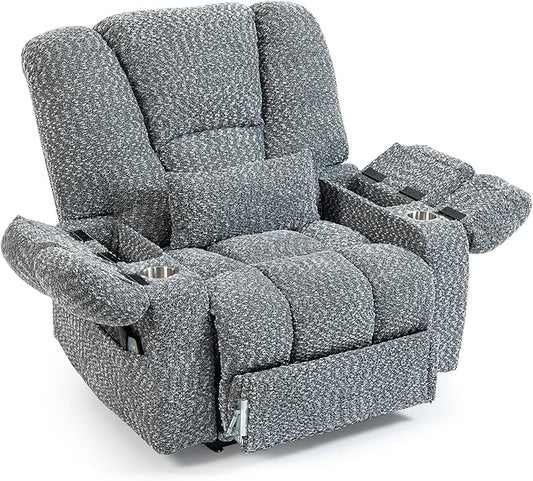Big Man Recliner 500lbs Power Lift Recliner Chair for Big Tall Elderly Adults Oversized Lay Flat Lift Recliner with Extended Footrest,Heat Massage,Flip Arm Storage Cup Holders,USB Type C