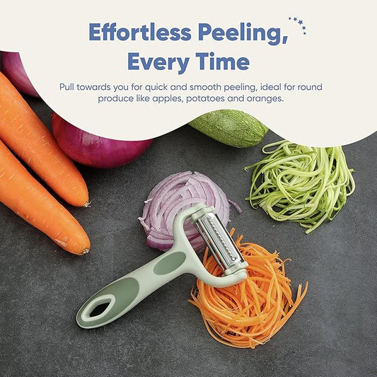 Chef’s Path Tri-Blade Y Peeler – Stainless Steel Fruit Peelers for Kitchen – Vegetable Slicer Kitchen Tools with Standard Peeler Blade, Serrated Peeler, Julienne Peeler and Pointed Blemish Remover
