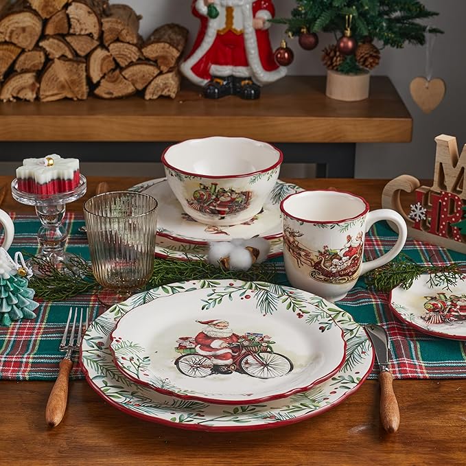 Bico Santa On The Way Cereal Bowls Set of 4, 25 oz Deep Ceramic Soup Bowls for Cereal, Salad, Noodles, Kitchen, Microwave and Dishwasher Safe, Gift for Housewarming and Christmas