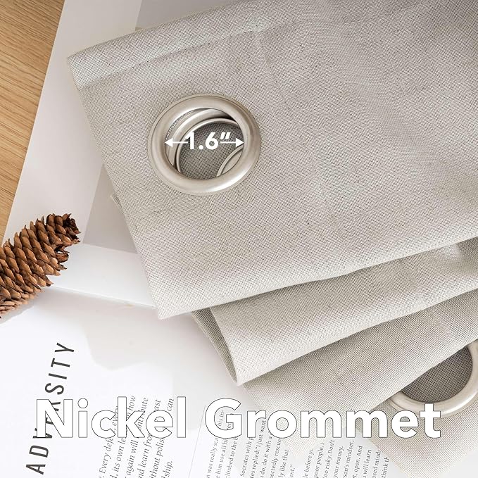 H.VERSAILTEX Living Room Linen Curtains - Semi Sheer, Nickel Grommet, Energy Saving, Light Filtering Window Treatments - Pale Oak, 2 Panels, 52 x 108 Inch