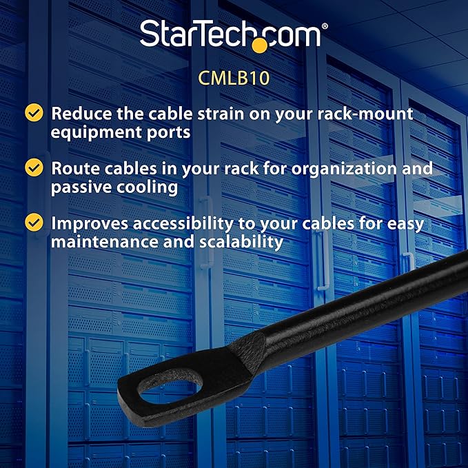 StarTech.com Horizontal Lacing Bar - Server Rack Cable Management - 19" Network Rack Mount Cord Organizer- 10 Pack, TAA (CMLB10)