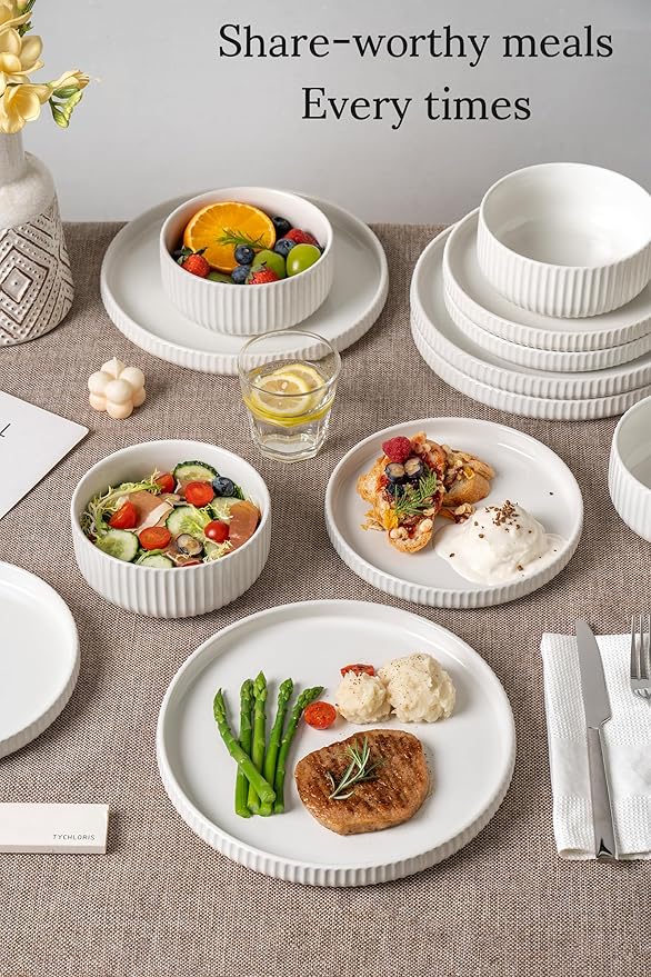 Pure & Practical Plates and Bowls Set for 6,FOBENTA 18 Piece White Dinnerware Sets – Ceramic Dish Set for Everyday Simplicity & Wellness Living