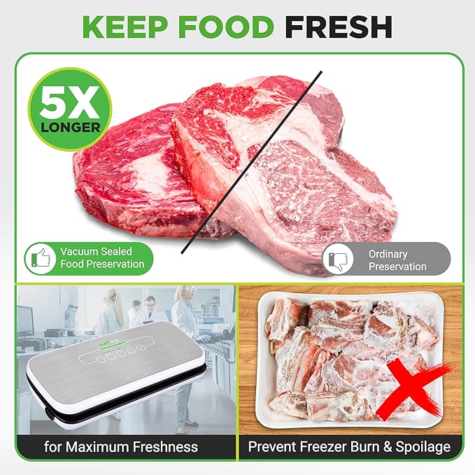 NutriChef Vacuum Sealer Bags 8x10 Rolls 2 Pack - Food Saver, Seal a Meal - Commercial Grade, Heavy Duty, Wrinkle Free, Keeps Produce Fresh, Ideal for Storage, Meal Prep, Sous Vide Cooking