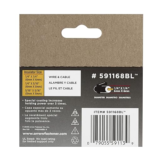 Arrow 591168 Genuine T59 Steel 1/4-Inch by 1/4 Crown Width Insulated Staples for Cable and Wiring, Black, 300 Count
