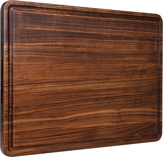 AZRHOM Walnut Wood Cutting Board, 20x15in X Large Wooden Chopping Boards with Deep Juice Groove and Side Handle, Thick Butcher Block for Kitchen Meat Cheese Gift for Wife Mom Gift Box