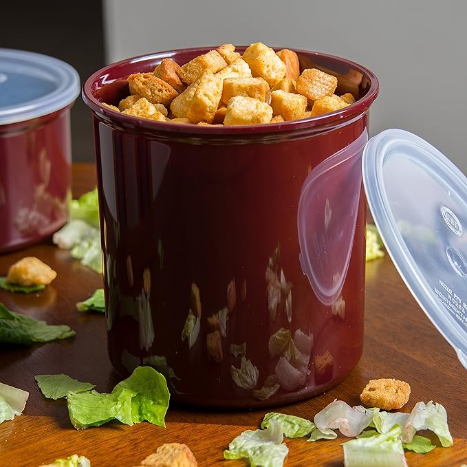Carlisle FoodService Products Classic Round Storage Container Crock with Lid for Kitchen, Restaurants, Home, Plastic, 2.7 Quarts, Brown, (Pack of 6)