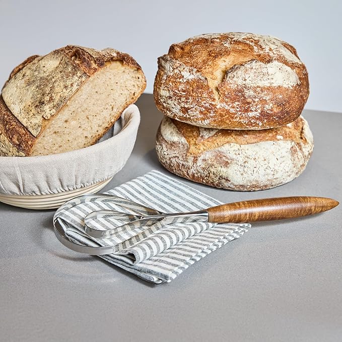 Nambe x Tom Papa Breaking Bread Gift Set, Bench Knife & Whisk - Stainless Steel Tools with Acacia Wood Handles for Dough Cutting, Mixing & Baking Prep - Kitchen Utensil Duo, Modern Housewarming Gift
