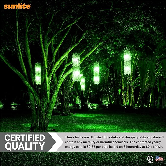 Sunlite 40469 LED A19 Colored Light Bulb, 3 Watts (25w Equivalent), E26 Medium Base, Non-Dimmable, UL Listed, Party Decoration, Holiday Lighting, 6 Count, Green