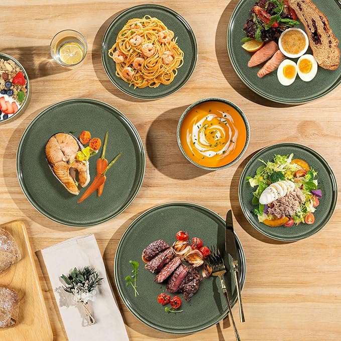AmorArc Ceramic Dinnerware Sets, Handmade Reactive Glaze Stoneware Plates and Bowls Sets,Highly Chip and Crack Resistant | Dishwasher & Microwave Safe Dishes Set, Service for 6 (18pc)