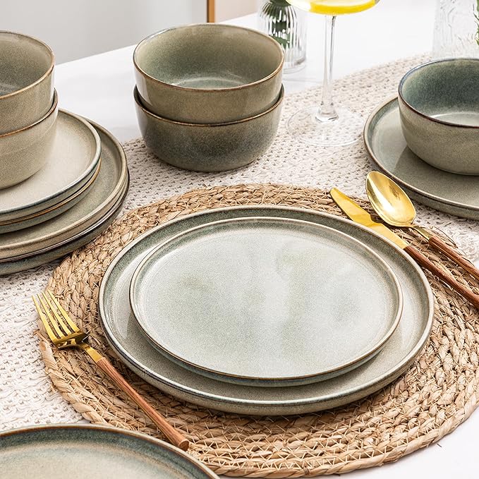 AmorArc Stoneware Dinnerware Sets,Round Reactive Glaze Ceramic Plates and Bowls Sets,Highly Scratch Resistant | Dishwasher & Microwave Safe,Service for 8 Dishes Set (24pc)