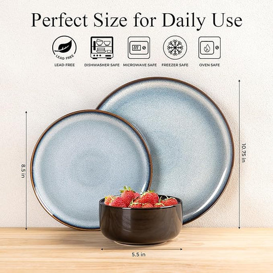 LERATIO Ceramic Dinnerware Sets for 4,12 Pieces Poreclain Plates and Bowls Sets,Scratch Resistant Dishes,Dishwasher & Microwave Safe,Oven Safe Dishes Set,Service for 4-Gray White