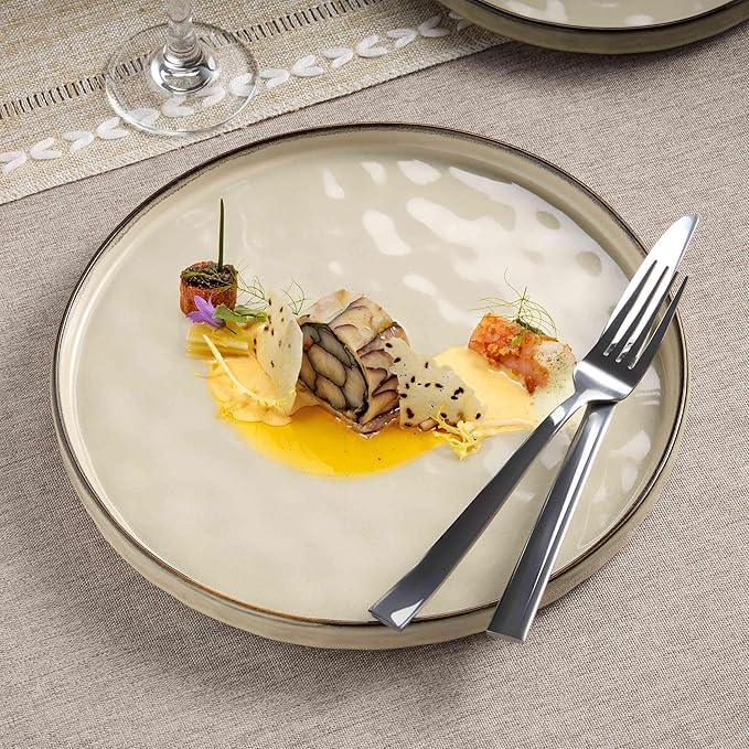 Herogo Plates and Bowls Dinnerware Sets for 8, 24 Pieces Stoneware Dishes Sets, Dishware for Dinner, Salad, Dessert, Dishwasher & Microwave Safe, Cream Khaki