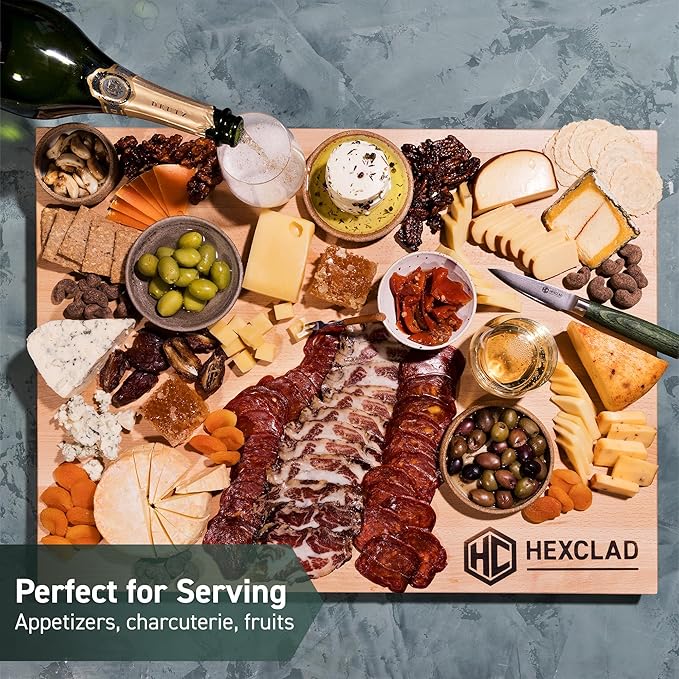 HexClad Extra Large Beechwood Cutting Board, Reversible, Hardwood, Great For Chopping, Cutting, or Serving Charcuterie, 24 x 18 Inches