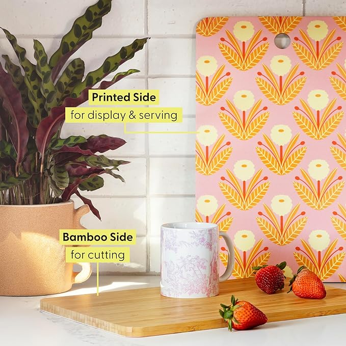 Society6 Bamboo Cutting Board- Kitchen Decor by Burcu Korkmazyurek - Unique Cutting Boards for Kitchen, 11.5" x 11.5" x 0.5", Summer Botanical Garden IX