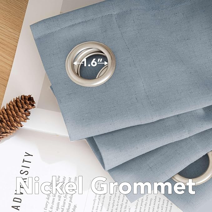 H.VERSAILTEX Linen Curtains Nickel Grommet Semi Sheer Curtains Privacy Added Energy Saving Light Filtering Window Treatments Draperies for Bedroom, Stone Blue, 2 Panels, 52 x 108 - Inch