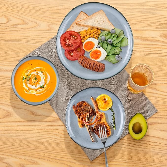 Herogo 24 Piece Dinnerware Dishes Sets for 8, Stoneware Plates and Bowls Dinner Set, Irregular Handmade Dishware Tableware for Home Kitchen, Microwave & Dishwasher Safe, Smoky Blue