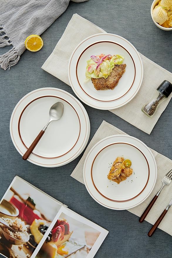 9-inch Porcelain Dinner Plate Set of 6 - Microwave, Oven and Dishwasher Safe, Scratch Resistant. (9-inch Brown)