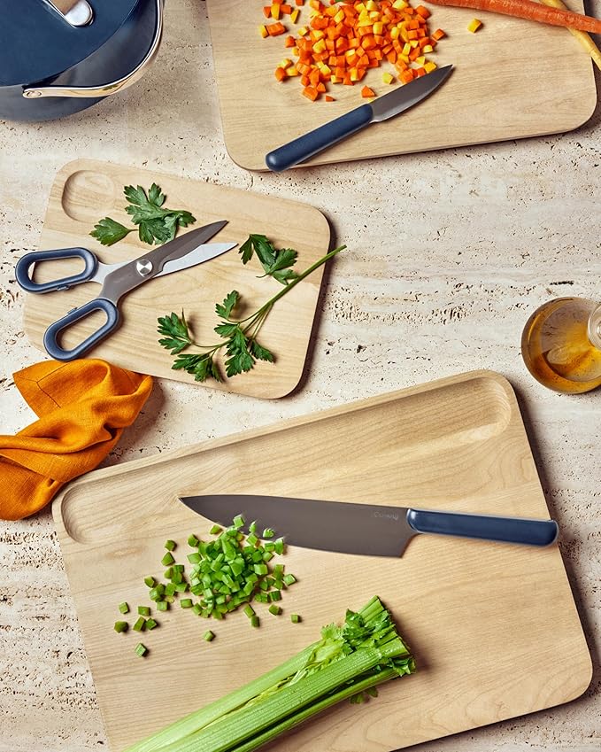 Caraway 4-Piece Double Sided Wood Cutting Board Set - Made From FSC-Certified Birch Wood - Mineral Oil & Wax Finish - 3 Sizes - Small, Medium, & Large - Storage Organizers Included