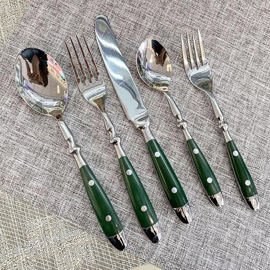 30 Pieces Green Gum Wood Handle Silverware Set for 6,Exquisite Ergonomic Flatware Set Food-Grade Stainless Steel Cutlery Set,Tableware Eating Utensils,Mirror Finished,Dishwasher Safe