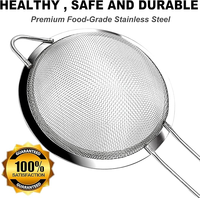 Anaeat Fine Mesh Strainers - Premium Stainless Steel Colander Sieve Sifters, with Durable Mesh and Sturdy Handle, Excellent for Sifting Dry ingredients, Flour, Pastas, Rice, Tea (9.45"）