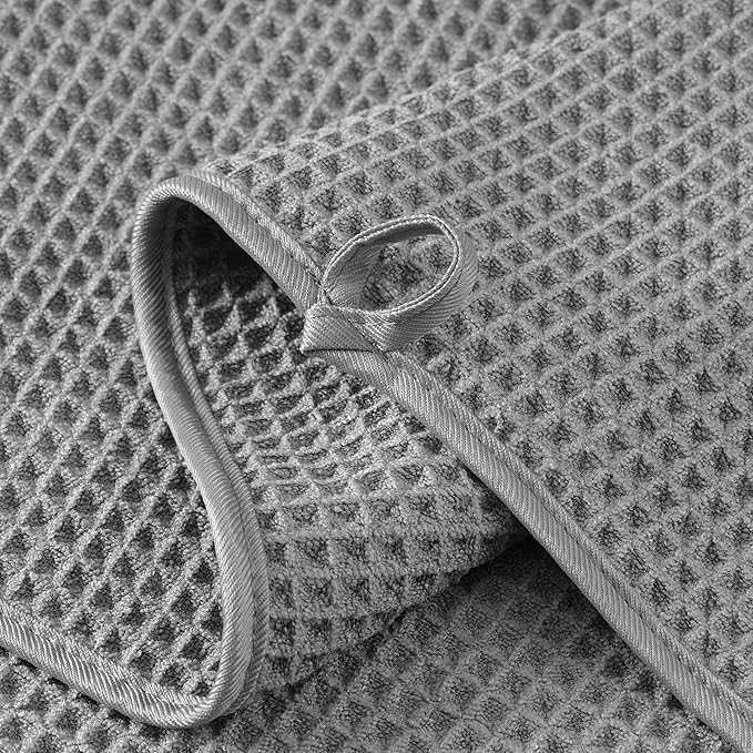 Microfiber Waffle Face Towels, 4 Pieces, Soft, Absorbent, Fast Drying, Lint Free (Gray)