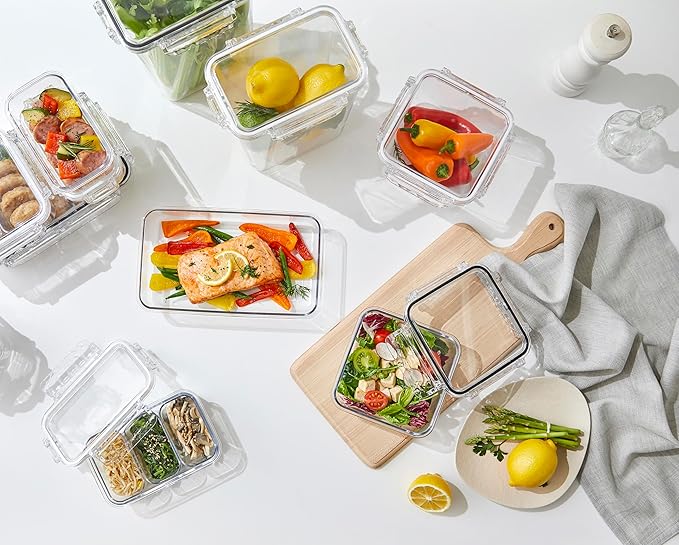Airtight Food Storage Containers with Lids Gift Set (6 pack) BPA-Free | Clear | Microwave, Freezer and Dishwasher Safe | Leak-Proof | Kitchen Fridge Organizer Fruit Boxes | Fresher Food