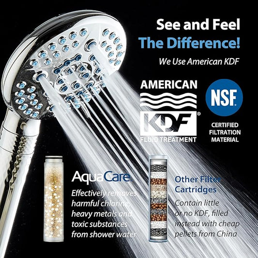 AquaCare 4X High Pressure 10-mode Filter Handheld Shower Head with Dual Power Wash - Clean Tub, Tile & Pets, Remove Chlorine, Metals & Toxins from Water to Protect Skin, Hair & Nails. Chrome Finish