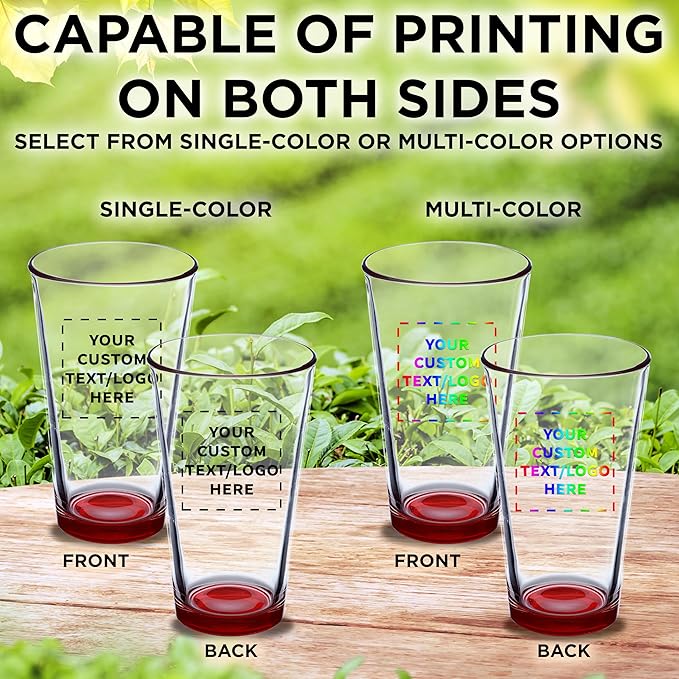 DISCOUNT PROMOS Custom Beer Pint Glasses 16 oz. Set of 10/50/100, Personalized Bulk Pack - Heavy Duty Glassware for Restaurant, Thick Base and Walls, Stackable - Red