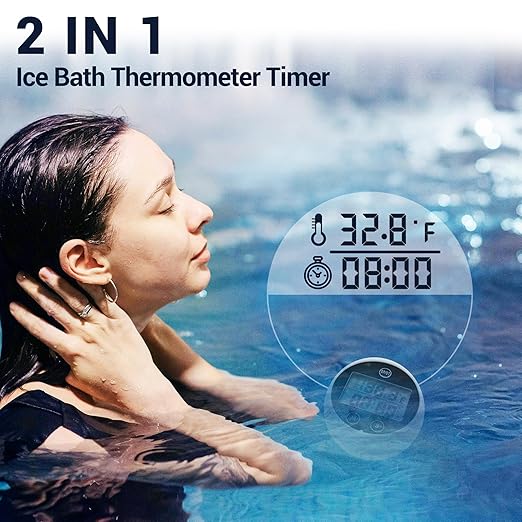 Ice Bath Thermometer, Cold Plunge Floating Thermometer with Timer, Waterproof Floating HD Display Timer, for Ice Baths, Hot Baths