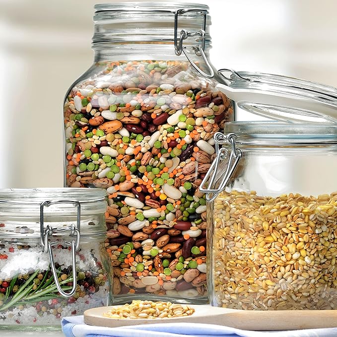 Bormioli Rocco Fido, 2 Pack, 33.75 Oz. Food Storage Glass Jars, Airtight Rubber Seal & Glass Lid, with Stainless Wire Clamp, Mason Jar, Made in Italy