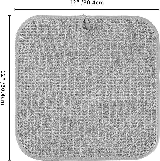 Microfiber Waffle Face Towels, 4 Pieces, Soft, Absorbent, Fast Drying, Lint Free (Silver)