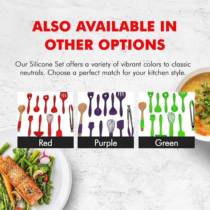 Chef Craft Premium Silicone Kitchen Tool and Utensil Set, 11 Piece Set, Red