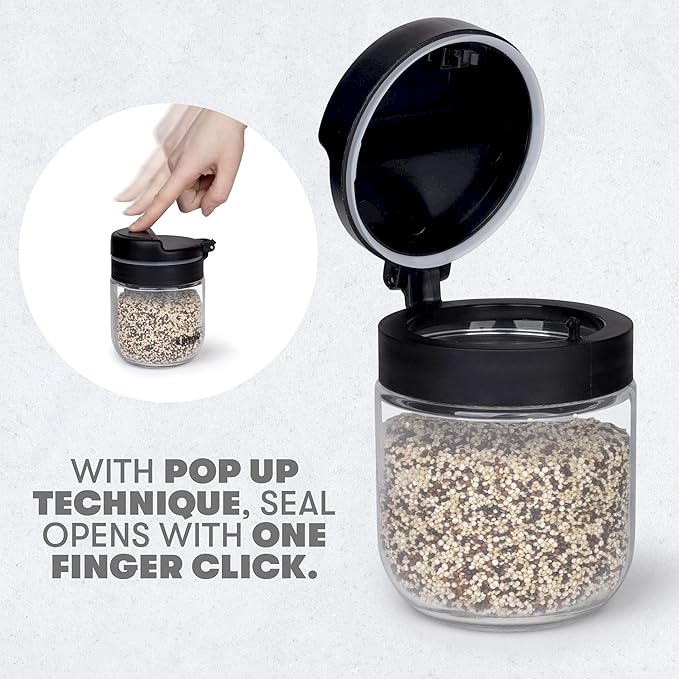 Premium Borosilicate Glass Food Storage Containers with Innovative Press & Release Lid with Airtight Silicone Seal,Sugar or Flour Container,Big and Small Food Jar for Pantry