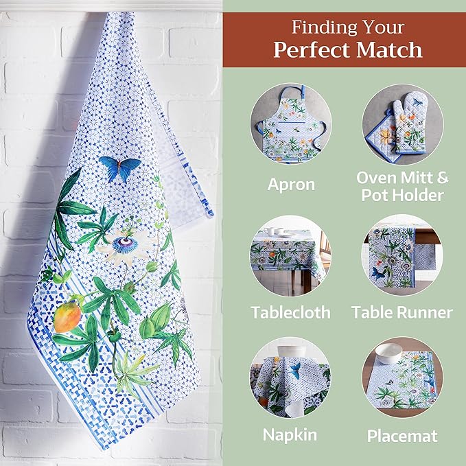 Maison d' Hermine Kitchen Towels Set of 3 100% Cotton 27.50" x 20" Reusable Cloth Tea Dish Towels Absorbent with Hanging Loop for Kitchen, Home, Dining, Cocktail Parties Spring/Summer (Passiflora)