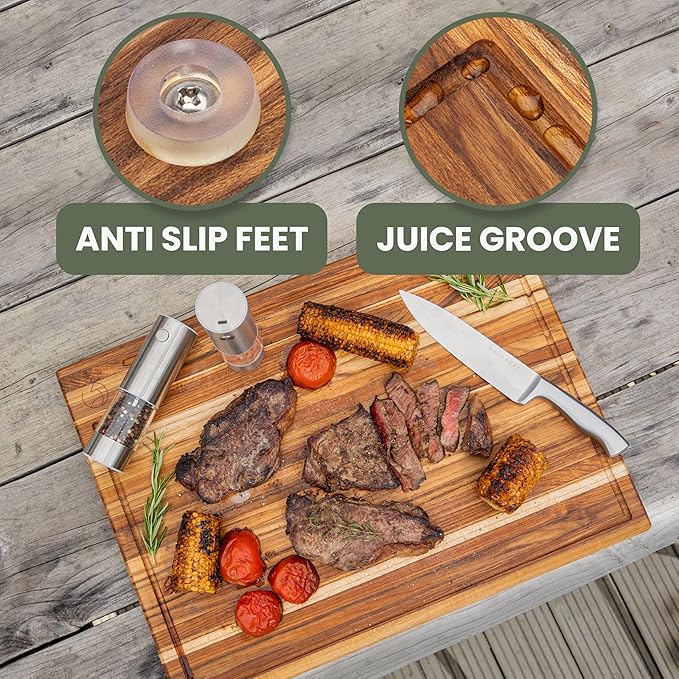 WALDWERK Large Teak Wood Cutting Board (24 x 18 x 1.2") - Solid Wood Cutting Board - Extra Large Teak Wood Chopping Board - Wooden Butcher Block for Kitchen