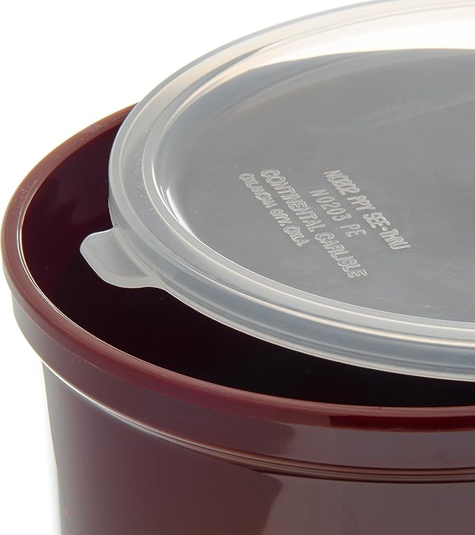 Carlisle FoodService Products Classic Round Storage Container Crock with Lid for Kitchen, Restaurants, Home, Plastic, 1.5 Quarts, Brown, (Pack of 6)