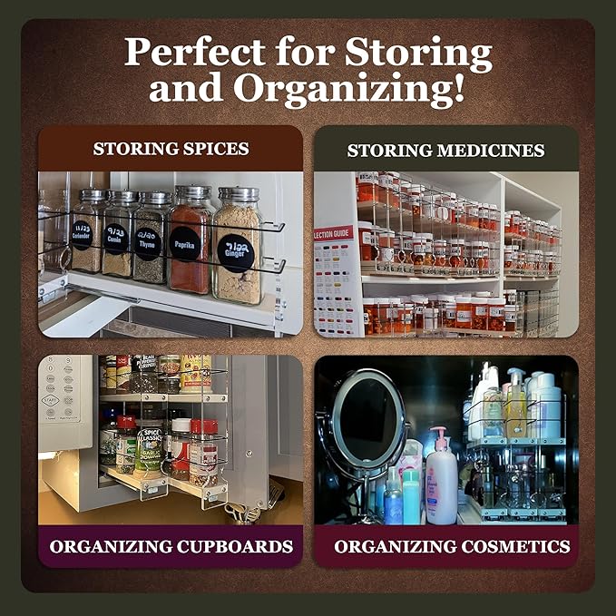 Vertical Spice - Narrow Pullout Spice Rack - Sliding Drawer for Kitchen Organization - Pantry Organizers and Storage - 2 Drawers & 2 Tiers - 20 Spice Jar Capacity (4.6" W x 10.75" H x 10.6" D, Cream)