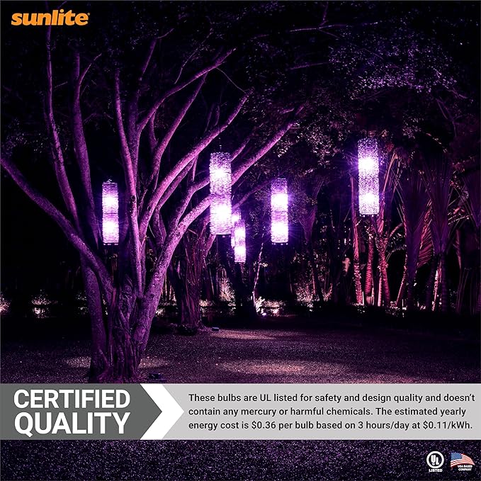 Sunlite 40946 LED A19 Colored Light Bulb, 3 Watts (25w Equivalent), E26 Medium Base, Non-Dimmable, UL Listed, Party Decoration, Holiday Lighting, 6 Count, Purple