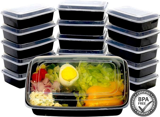 16 Pack - SimpleHouseware 1 Compartment Food Grade Meal Prep Storage Container Boxes, 28 Ounces