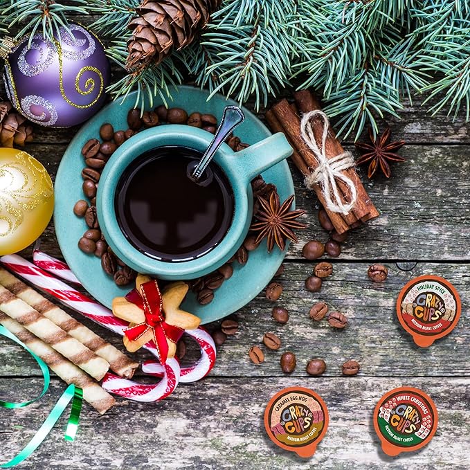 Crazy Cups Christmas Coffee Pods Variety Pack, Holiday Sampler of Single Serve Assorted Flavored Pods For Keurig K Cup Machines, 30 Count - Great Holiday Coffee Gift