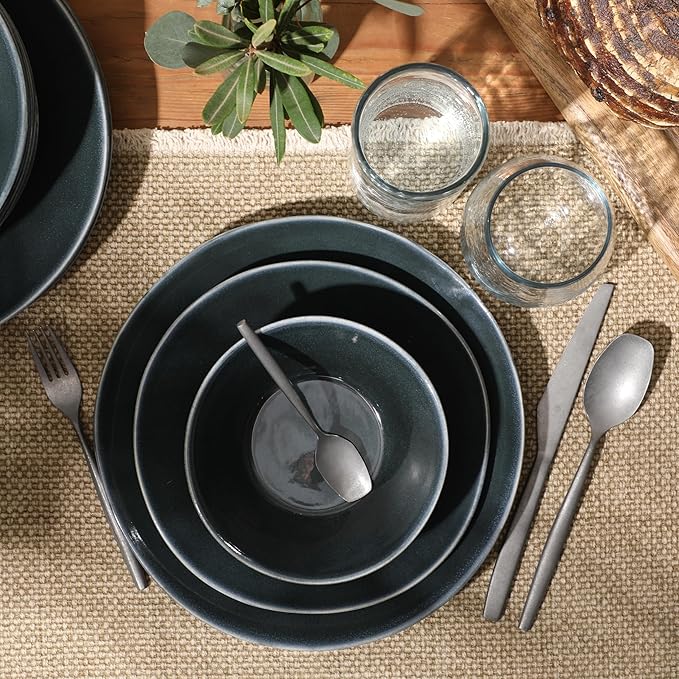 Bloomhouse - Two Time Oprah's Favorite Things Winner - Montecito Breeze 16 Piece (Service for 4) Double Plates and Bowls Stoneware Reactive Glaze Dinnerware Set - Laguna Dawn