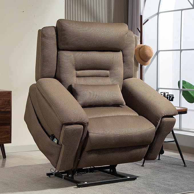 28in Extra Wide Big Man 400lbs Power Lift Recliner Chair for Senior Elderly Adults Lay Flat Lift Recliner with Heat & Massage, Wireless Charging, USB Ports, Cup Holder, Lumbar Pillow