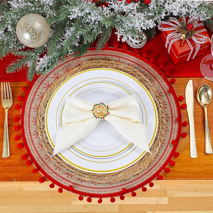 WDF 60PCS White Gold Plates Disposable - Gold Plastic Plates, Including 30-10.25inch Gold Dinner and 30-7.5inch Salad/Dessert for Christmas