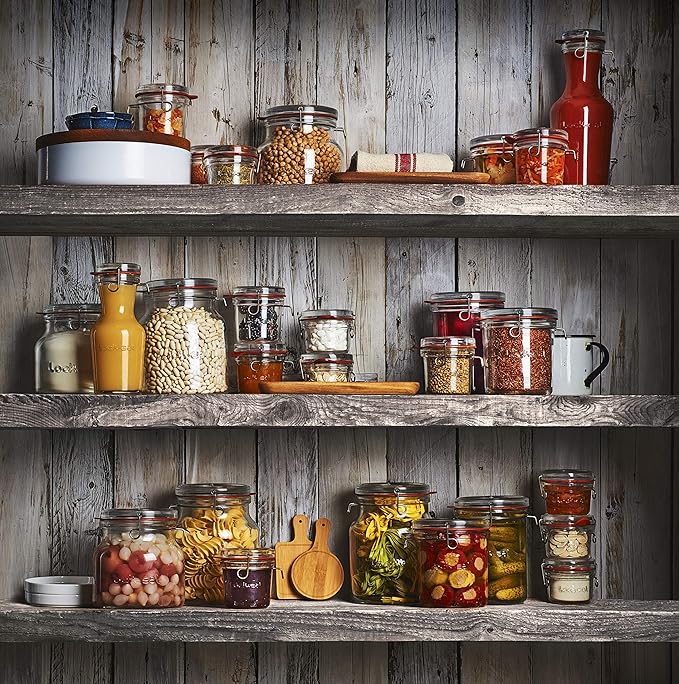 Luigi Bormioli Lock-Eat 3pc Jar Set (Set of 3) : Innovative Glass Lid, Easy to Close, Easy to Open, Dishwasher Safe, Microwave Safe, Canning Safe, Freezer Safe, Stackable Jars