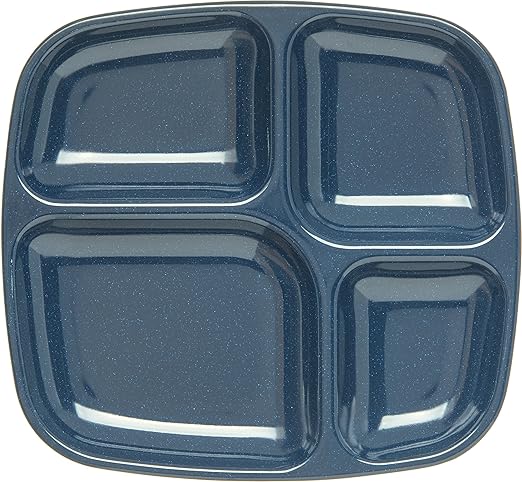 Carlisle FoodService Products Essential Plastic Meal Tray with 4-Compartments for Schools, Cafeterias, and Dining Halls, Melamine, 10.5 x 9.5 Inches, Café Blue